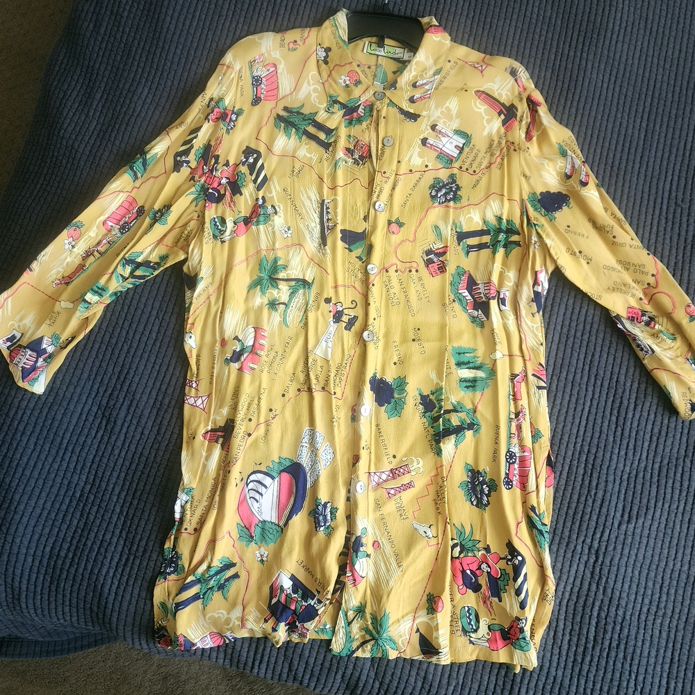Loco Lindo RARE California Print Women's Yellow Blouse - Picture 2 of 2